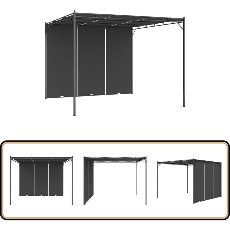 Vidaxl - Belvédère de jardin avec rideau latéral 3x3x2,25 m Anthracite - Abris De Jardin - Auvent De Jardin - Gazebo - Parasol - Abri Solaire