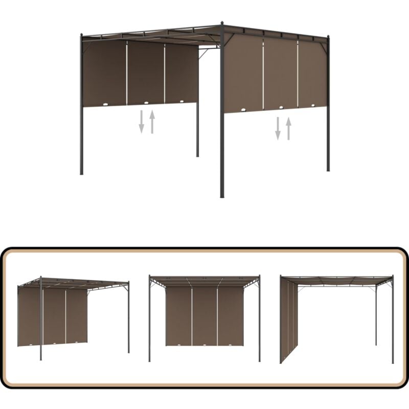 Belvédère de jardin avec rideau latéral 3x3x2,25 m Taupe - Abris De Jardin - Auvent De Jardin - Gazebo - Parasol - Terrasse Couverte