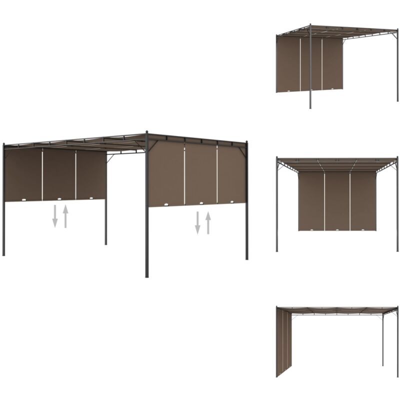 Vidaxl - Belvédère de jardin avec rideau latéral 4x3x2,25 m Taupe - Abris De Jardin - Auvent De Jardin - Parasol De Jardin - Tente De Jardin - Abri