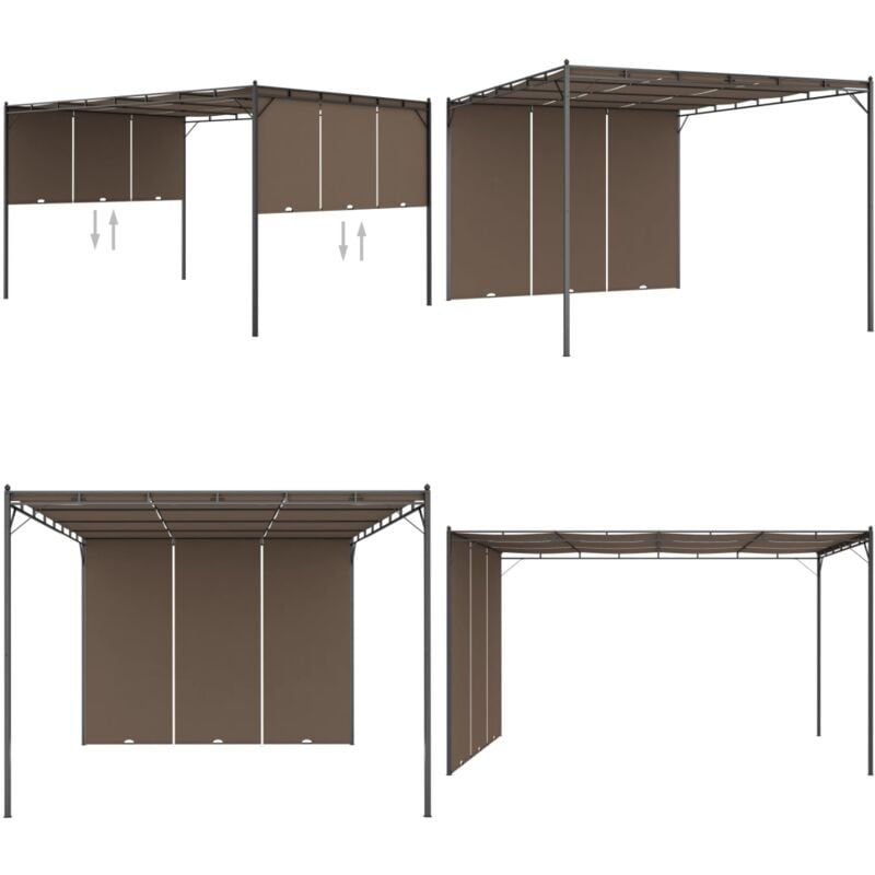 Vidaxl - Belvédère de jardin avec rideau latéral 4x3x2,25 m Taupe - Abris De Jardin - Auvent De Jardin - Parasol De Jardin - Tente De Jardin - Abri