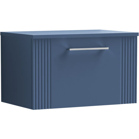 Belvide Partial Fluted 1 Drawer Wall Hung Vanity Unit with Colour Coordinating Laminate Worktop - 600mm - Satin Blue