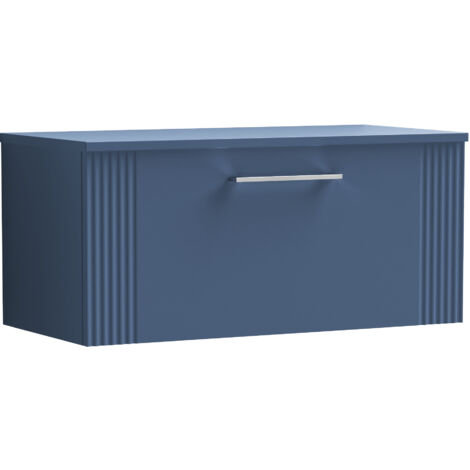 Belvide Partial Fluted 1 Drawer Wall Hung Vanity Unit with Colour Coordinating Worktop - 800mm - Satin Blue