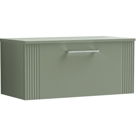 Belvide Partial Fluted 1 Drawer Wall Hung Vanity Unit with Colour Coordinating Worktop - 800mm - Satin Green