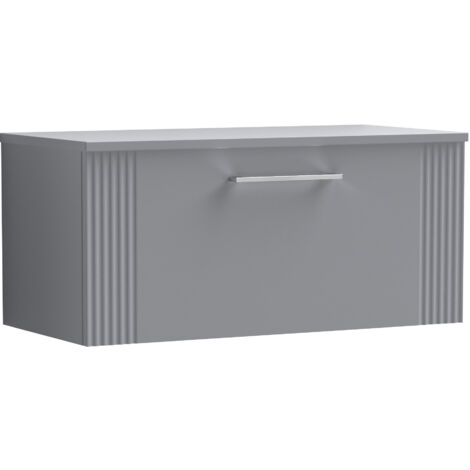 Belvide Partial Fluted 1 Drawer Wall Hung Vanity Unit with Colour Coordinating Worktop - 800mm - Satin Grey