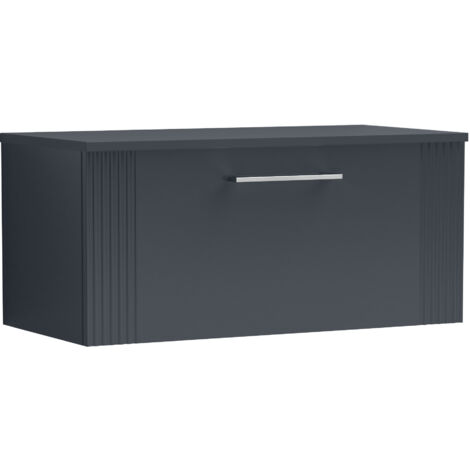 Belvide Partial Fluted 1 Drawer Wall Hung Vanity Unit with Colour Coordinating Worktop - 800mm - Satin Soft Black