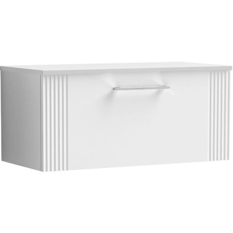 Belvide Partial Fluted 1 Drawer Wall Hung Vanity Unit with Colour Coordinating Worktop - 800mm - Satin White