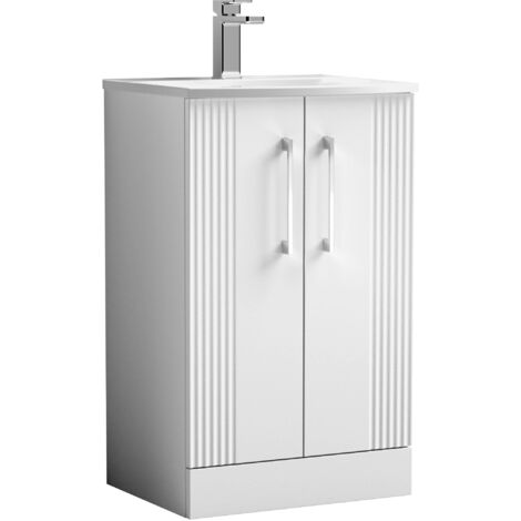 Belvide Partial Fluted 2 Door Floor Standing Vanity Unit with 1 Tap Hole Curved Basin- 500mm - Satin White