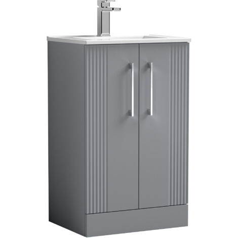 Belvide Partial Fluted 2 Door Floor Standing Vanity Unit with 1 Tap Hole Minimalist Basin - 500mm - Satin Grey