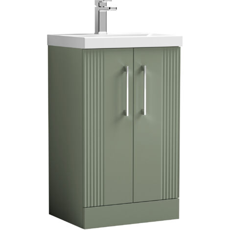Belvide Partial Fluted 2 Door Floor Standing Vanity Unit with 1 Tap Hole Thin-Edge Basin- 500mm - Satin Green