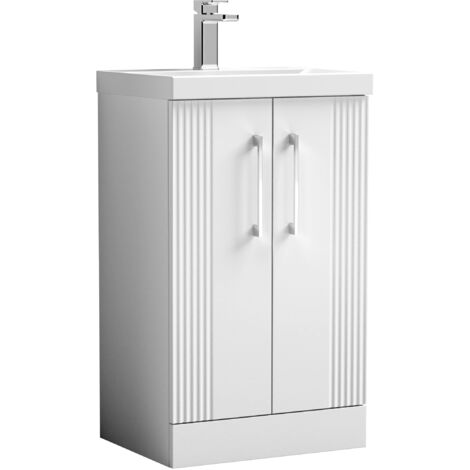 Belvide Partial Fluted 2 Door Floor Standing Vanity Unit with 1 Tap Hole Thin-Edge Basin- 500mm - Satin White