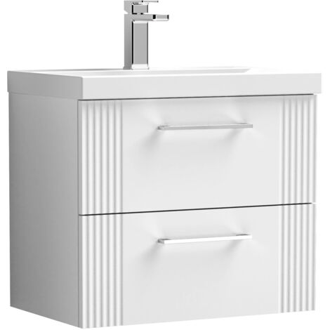 Belvide Partial Fluted 2 Drawer Wall Hung Vanity Unit with 1 Tap Hole Thin-Edge Basin- 600mm - Satin White