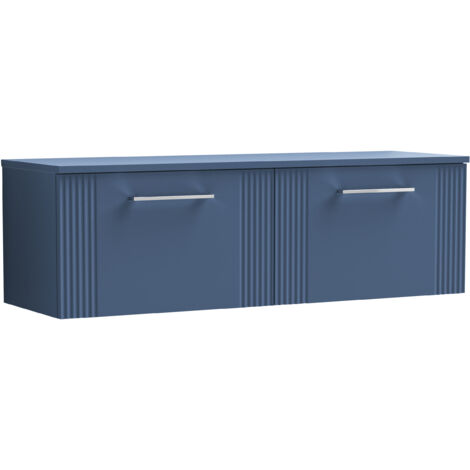 Belvide Partial Fluted 2 Drawer Wall Hung Vanity Unit with Colour Coordinating Laminate Worktop - 1200mm - Satin Blue