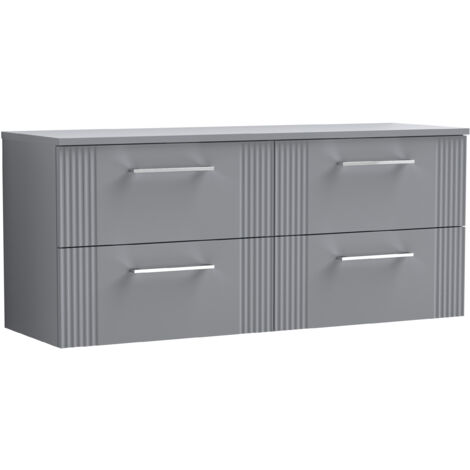Belvide Partial Fluted 4 Drawer Wall Hung Vanity Unit with Colour Coordinating Worktop - 1200mm - Satin Grey