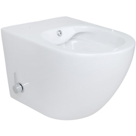Belvit Spülrandloses Hänge WC mit integrierter Kalt- und Warmwasserarmatur und Taharet/Bidet/Dusch-WC Funktion Weiß
