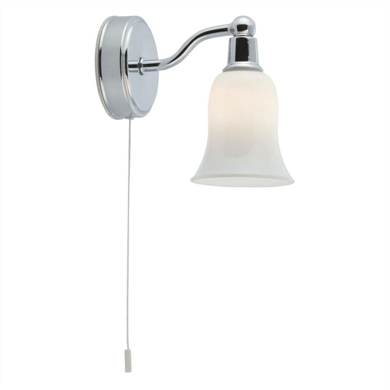 Belvue - 1 Light Bathroom Wall Light Chrome White Shade IP44, G9 - Searchlight