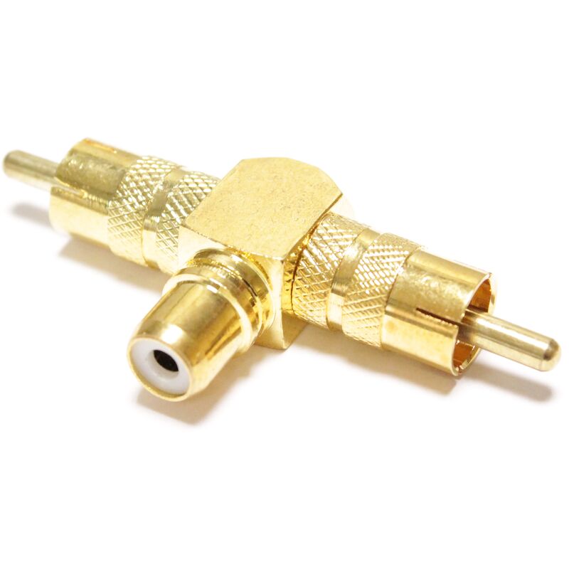 

BeMatik - Adaptador 1xRCA-hembra a 2xRCA-macho dorado alta calidad tipo 'T'