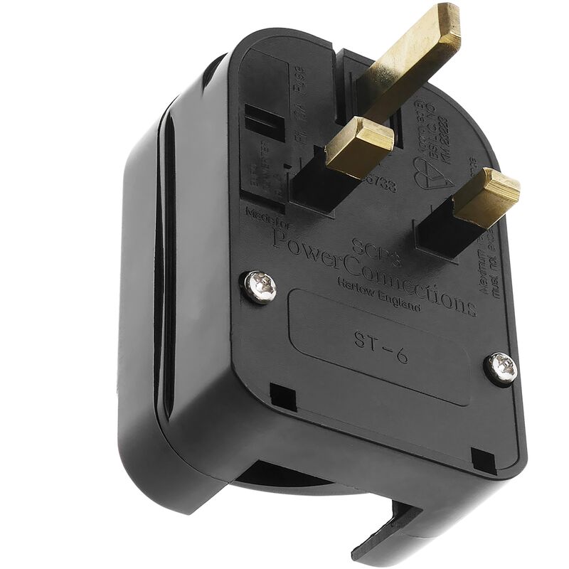 

Adaptador enchufe Europa a Reino Unido tipo clavija schuko hembra a clavija BS1363 macho fijo - Bematik