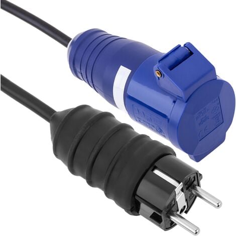 BeMatik - Adapter CEE plug-Buchse an SCHUKO-Stecker 2P+T 16A 250V IP44 IEC-60309 Kabel 1m