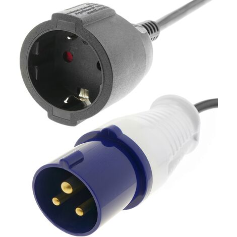 BeMatik - Adapter CEE plug-Stecker an SCHUKO-Buchse 2P+T 16A 230V IP44 IEC-60309 Kabel 1m