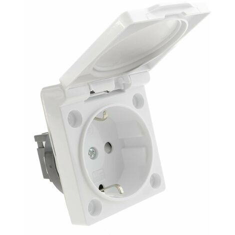 BeMatik - Base a spina schuko da incasso IP44 a vite con coperchio bianco (ME071)
