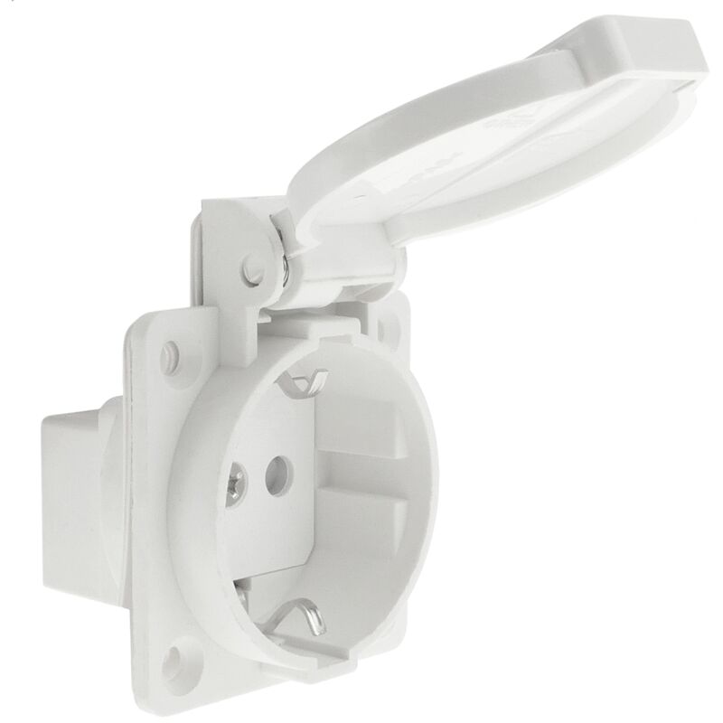 

Base de enchufe industrial schuko con tapa IP44 empotrable a tornillo color blanco - Bematik