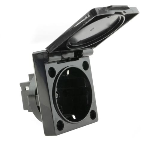 BeMatik - Base de enchufe schuko empotrable IP44 a tornillo con tapa de color negro