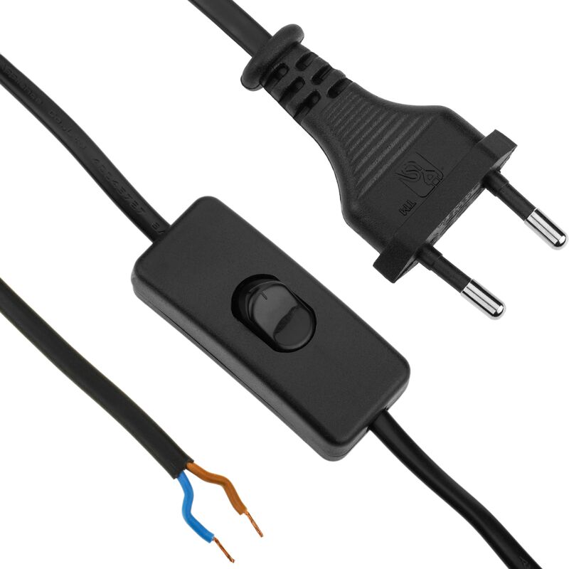 Bematik - Câble d'alimentation avec interrupteur connecteur bipolaire bornes à 1.5 m noire