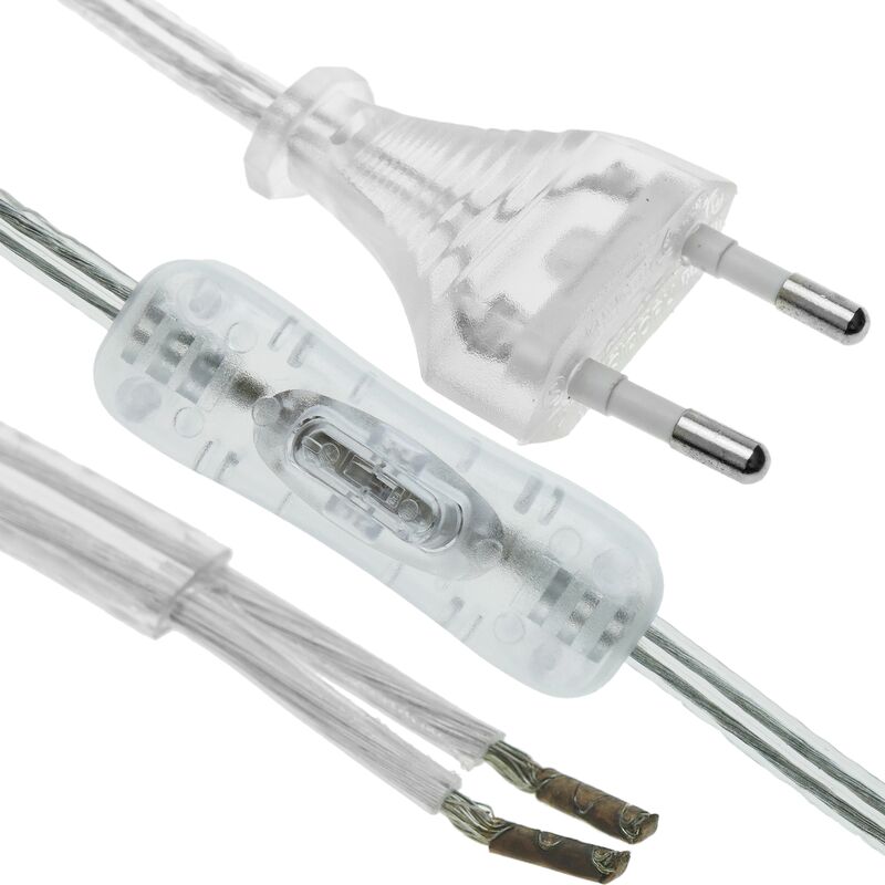 Bematik - Câble d'alimentation avec interrupteur connecteur bipolaire bornes à 2m transparent