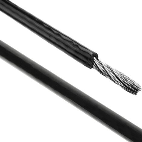BeMatik - Cable de acero inoxidable de 6 mm. Bobina de 25 m. Recubierto de plástico negro