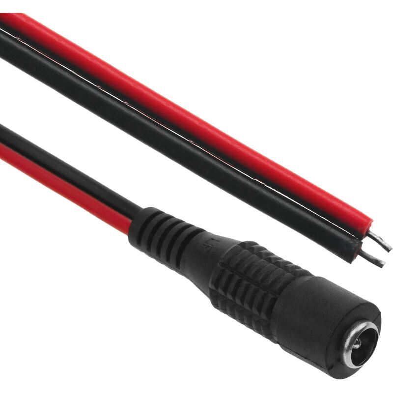 

Cable de alimentación DC jack 5.5x2.1mm 22AWG hembra a bornes de 30cm - Bematik