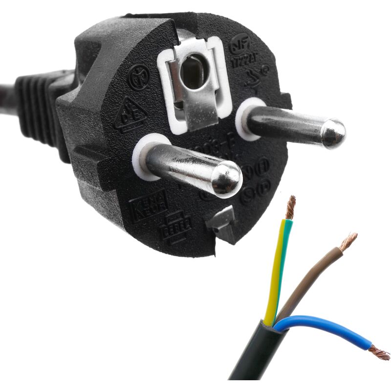 

Cable de alimentación eléctrico H05VV-F 5m de enchufe schuko recto a bornes 3x1.50mm² - Bematik