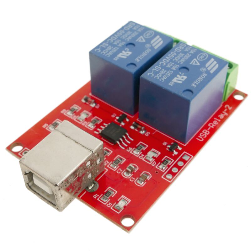 

Circuito impreso con 2 relé por USB de 5V y controlado desde ordenador. Modelo DW-0055 - Bematik