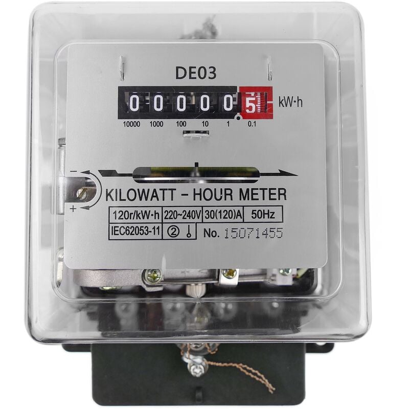 Compteur d'énergie électricité monophasé wattmetere 30A 230V 50Hz plastique transparent - Bematik