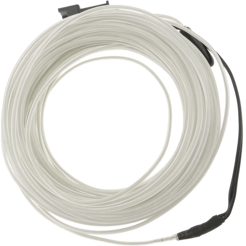 Electroluminescent Cable 1.3mm transparent-white 5m coiled cable with battery - Bematik