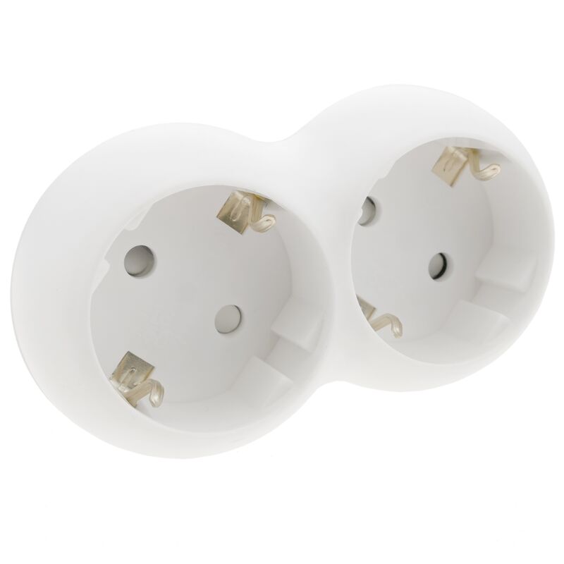 

Multiplicador adaptador de clavija enchufe schuko doble blanco redondeado - Bematik