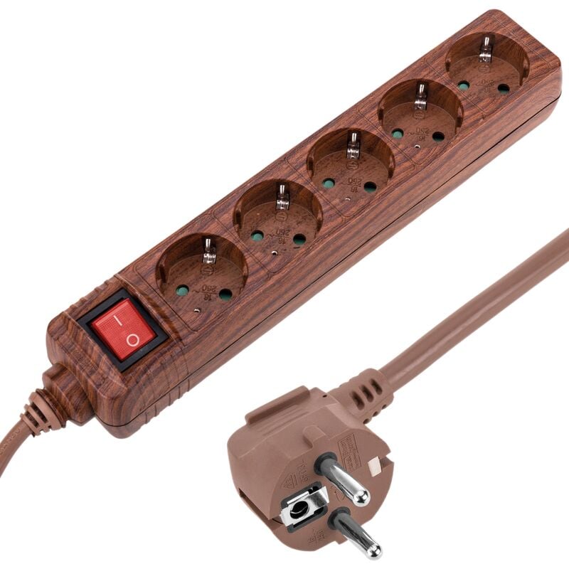 Multipresa di 5 prese 16A 250V legno con cavi elettrici 1.5m - Bematik