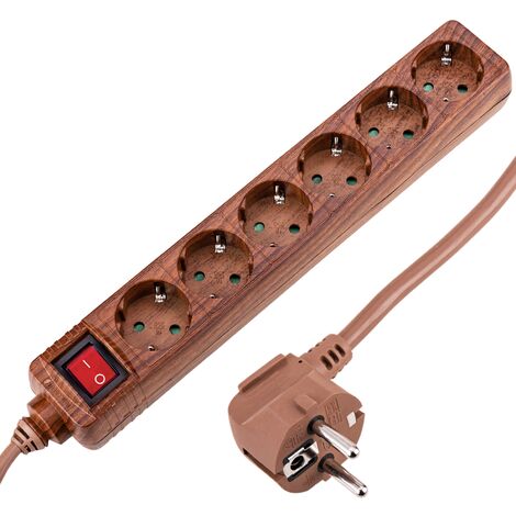 BeMatik - Multiprise 6 prises 16A 250V bois avec 1.5m câble