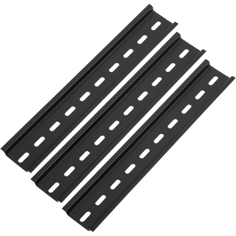 Bematik - Pack of 3 black 200mm din rails perforated 35x15mm rail