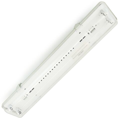 BeMatik - Pantalla estanca para tubo LED 2 x 600 mm con conexión en dos extremos IP65 T8 G13