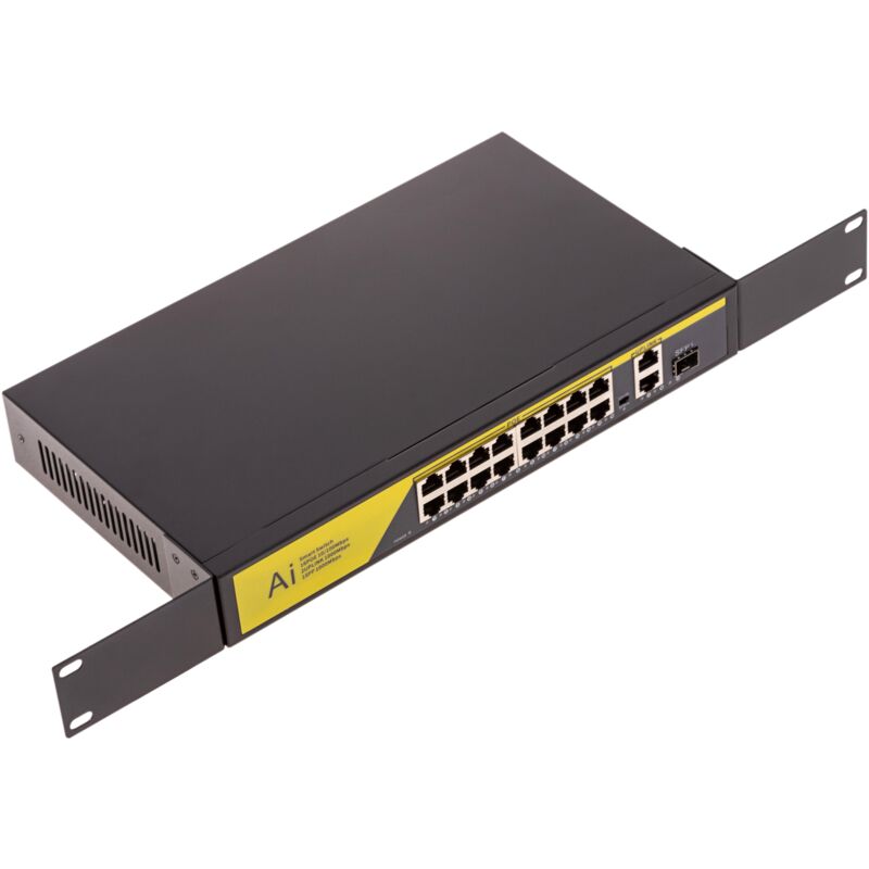 

POE-Switch IEEE802.3af RACK19 (16 puertos UTP + 2 Gigabit + 1 SFP) - Bematik