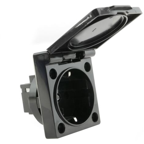 BeMatik - Prise schuko encastrable IP44 vis avec couvercle noir