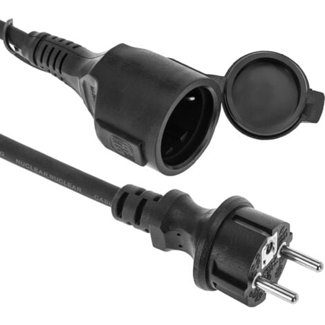 BeMatik - Prolongateur Extension de câble électrique schuko mâle à femelle 2 m noir IP44