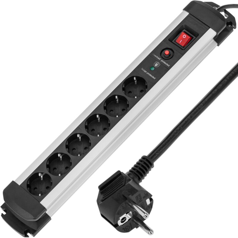 

BeMatik - Regleta de enchufes 6 schuko con interruptor y protección sobretensiones (1.5m cable)