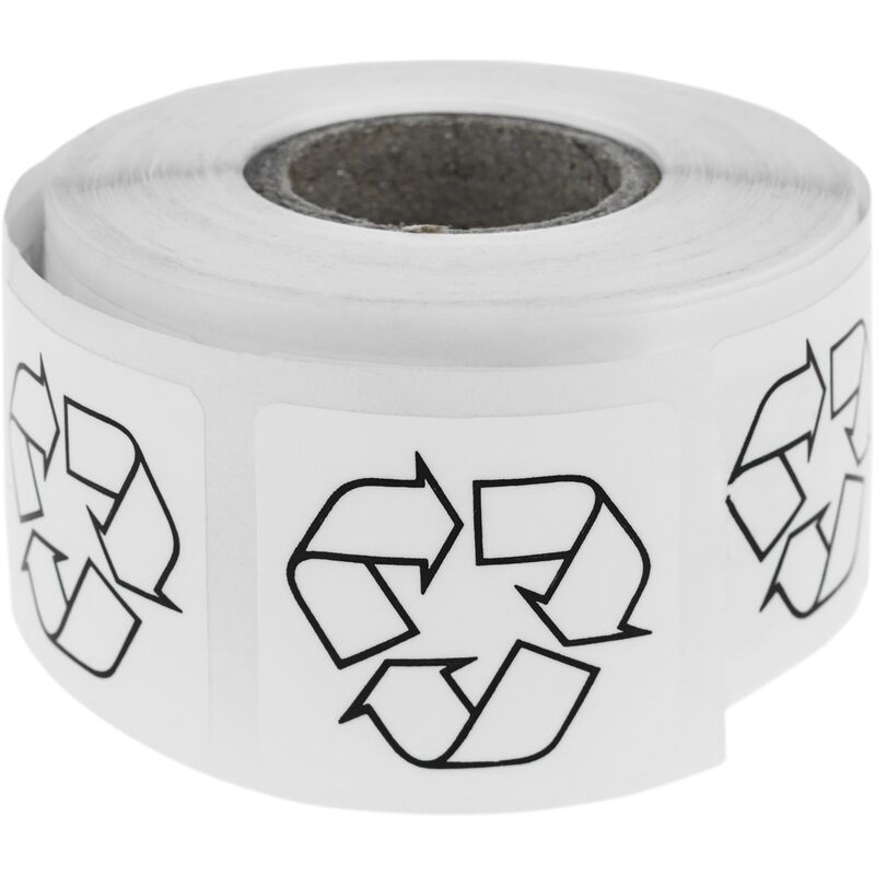 Image of BeMatik - Rotoli bobina di 500 etichette adesive per indicare che il materiale è riciclabile 25 x 25 mm
