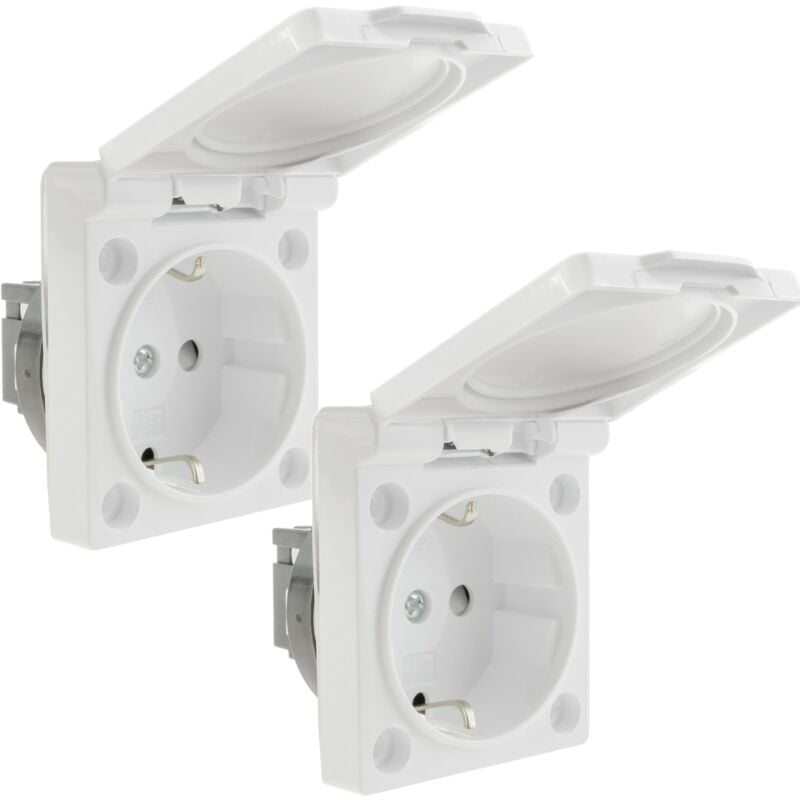 Socle de prise Schuko encastrable à vis IP44 avec couvercle blanc paquet de 2 - Bematik