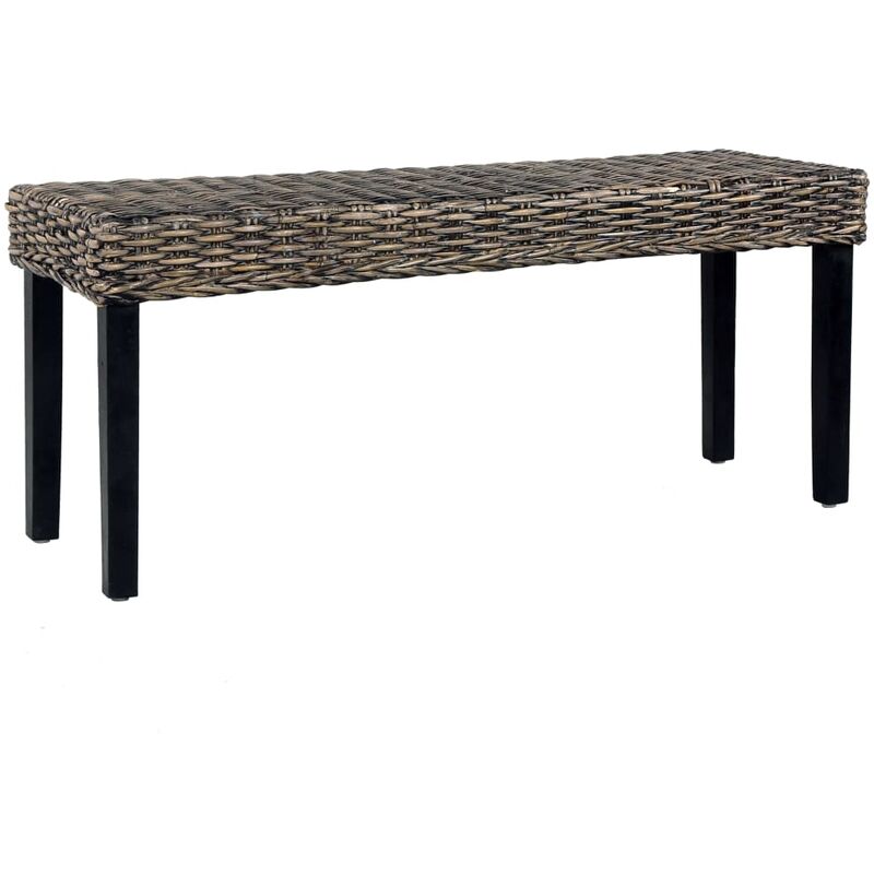 Vidaxl - Bench 110 cm Black Natural Kubu Rattan and Solid Mahogany Wood