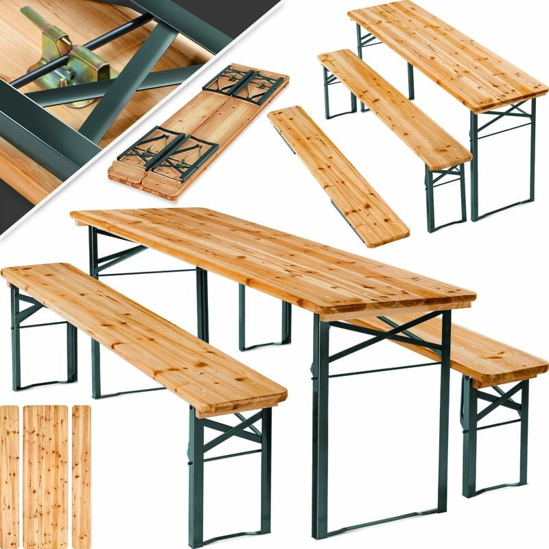 Tectake - Wooden Picnic Table & Bench - 2 Benches, 1 Table - Bench Table, Dining Table And Bench Set, Dining Set With Bench - Brown