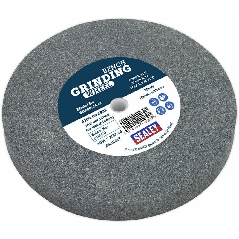 Loops - Bench Grinding Stone Wheel - 200 x 25mm - 16mm Bore - Grade A36Q - Coarse