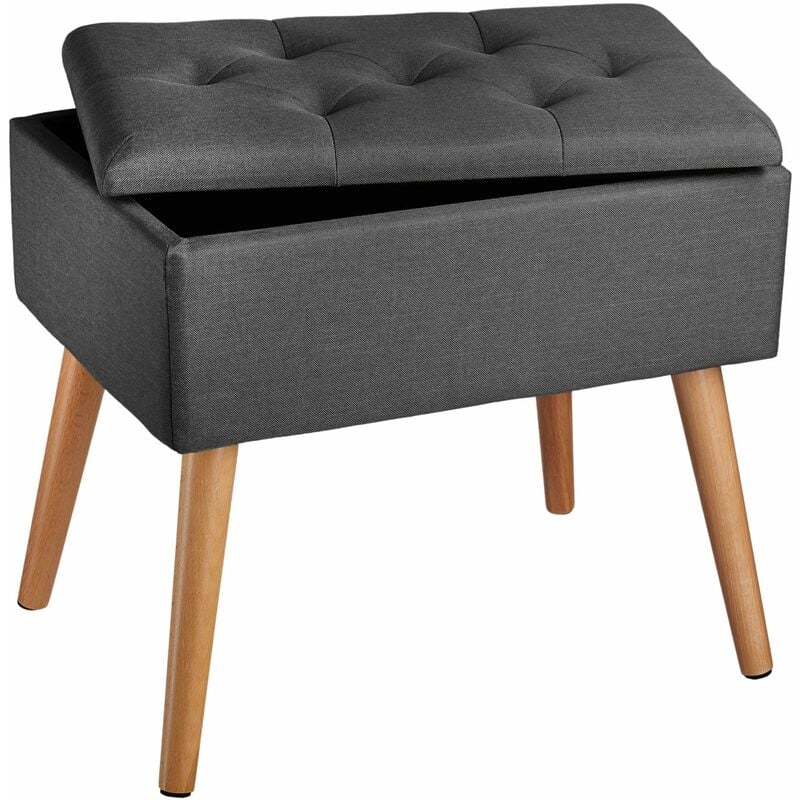 Tectake - Bench Ranya upholstered linen look with storage space - 300kg capacity - stool, storage bench, shoe storage bench - dark grey
