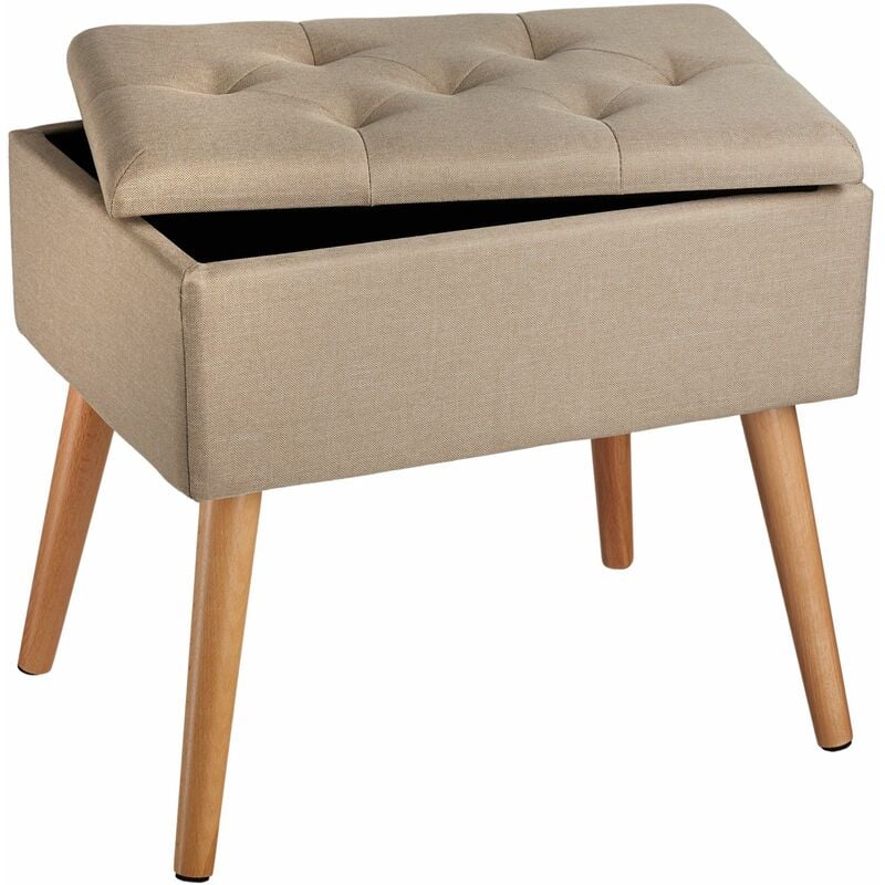 Tectake - Bench Ranya upholstered linen look with storage space - 300kg capacity - stool, storage bench, shoe storage bench - sand